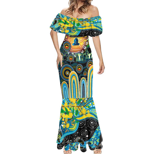 Personalised NAIDOC Week 2025 Titans Rugby Mermaid Dress Aboriginal Dot Painting