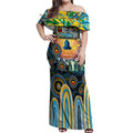 Personalised NAIDOC Week 2025 Titans Rugby Off Shoulder Maxi Dress Aboriginal Dot Painting