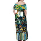 Personalised NAIDOC Week 2025 Titans Rugby Off Shoulder Maxi Dress Aboriginal Dot Painting