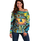 Personalised NAIDOC Week 2025 Titans Rugby Off Shoulder Sweater Aboriginal Dot Painting