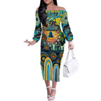 Personalised NAIDOC Week 2025 Titans Rugby Off The Shoulder Long Sleeve Dress Aboriginal Dot Painting