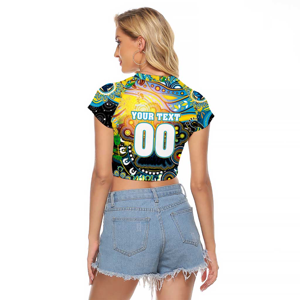 Personalised NAIDOC Week 2025 Titans Rugby Raglan Cropped T Shirt Aboriginal Dot Painting