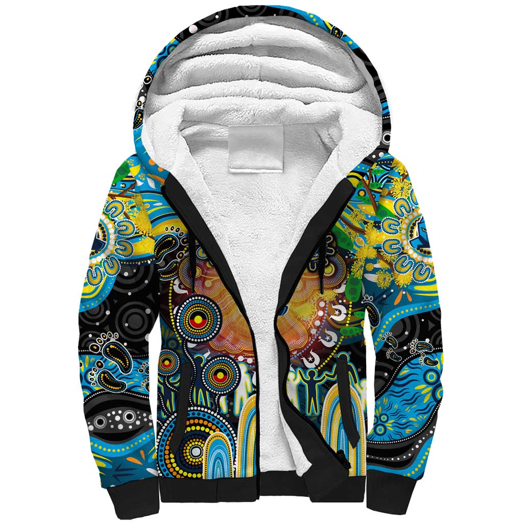 Personalised NAIDOC Week 2025 Titans Rugby Sherpa Hoodie Aboriginal Dot Painting