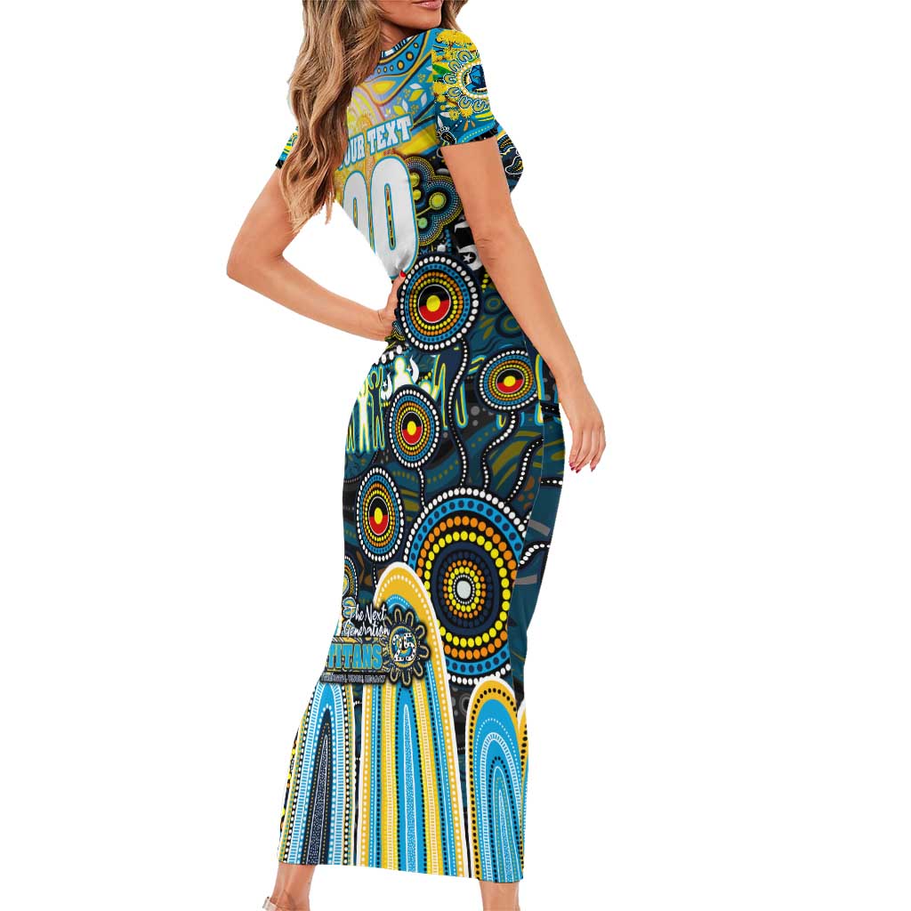 Personalised NAIDOC Week 2025 Titans Rugby Short Sleeve Bodycon Dress Aboriginal Dot Painting