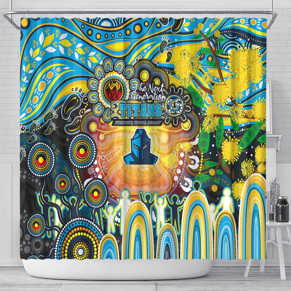 NAIDOC Week 2025 Titans Rugby Shower Curtain Aboriginal Dot Painting