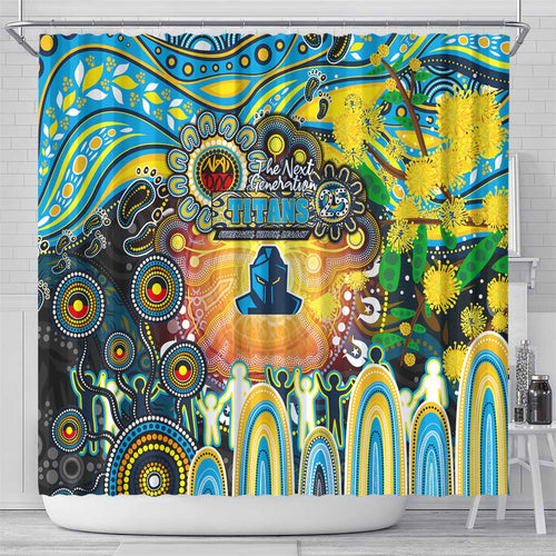 NAIDOC Week 2025 Titans Rugby Shower Curtain Aboriginal Dot Painting