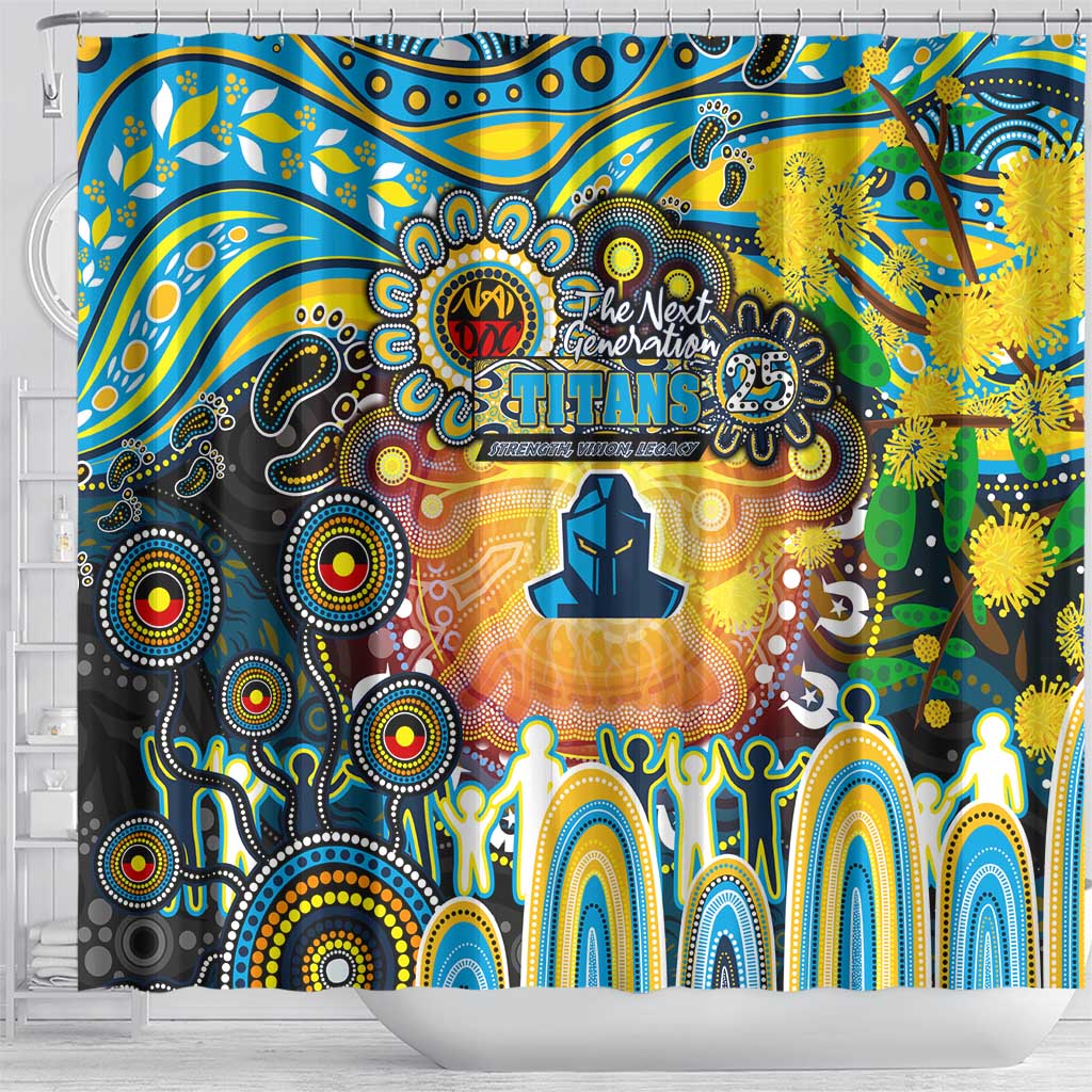 NAIDOC Week 2025 Titans Rugby Shower Curtain Aboriginal Dot Painting
