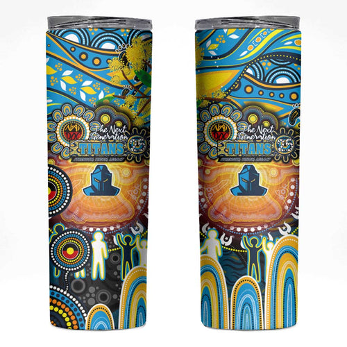 NAIDOC Week 2025 Titans Rugby Skinny Tumbler Aboriginal Dot Painting