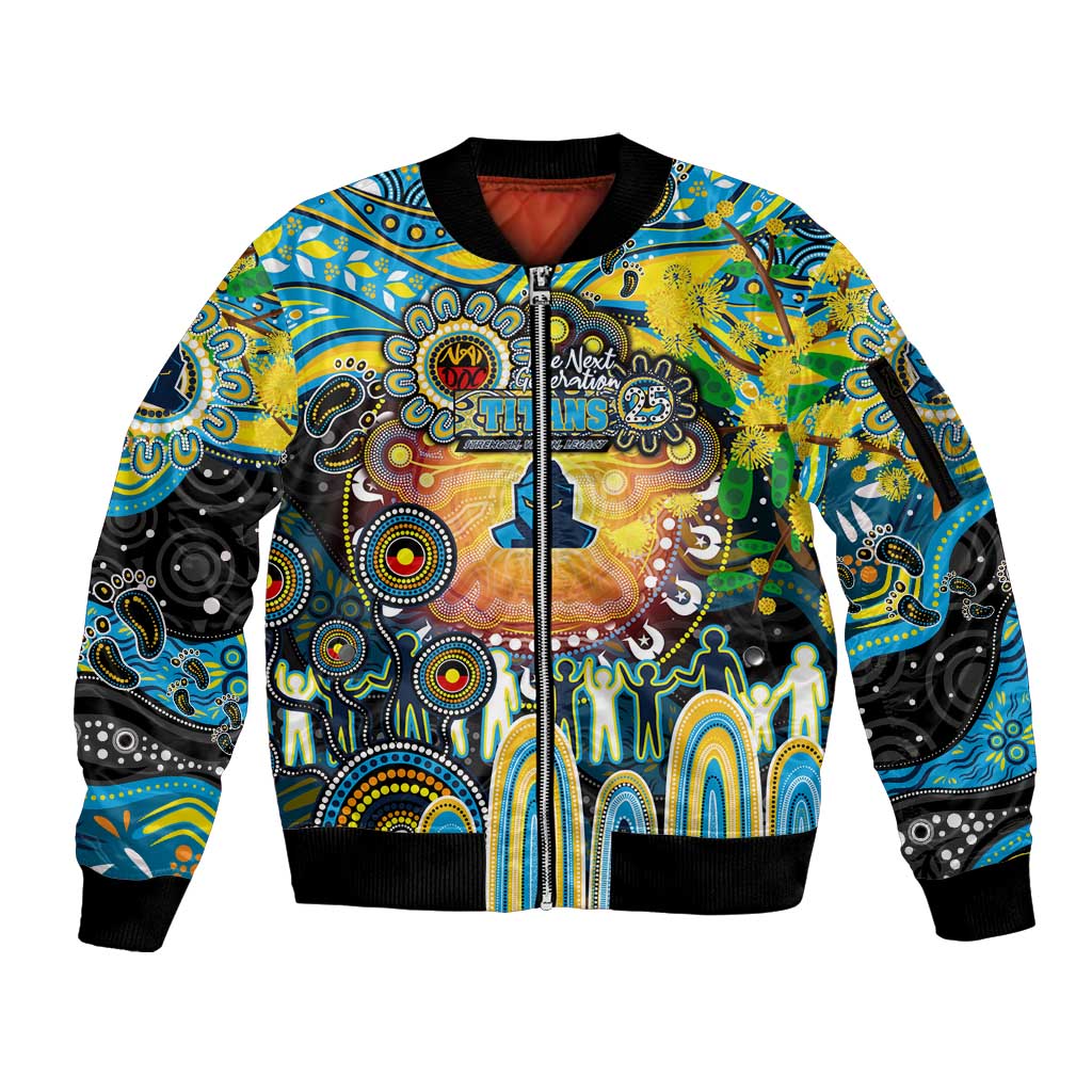 Personalised NAIDOC Week 2025 Titans Rugby Sleeve Zip Bomber Jacket Aboriginal Dot Painting