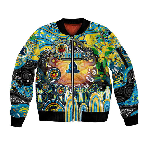 Personalised NAIDOC Week 2025 Titans Rugby Sleeve Zip Bomber Jacket Aboriginal Dot Painting
