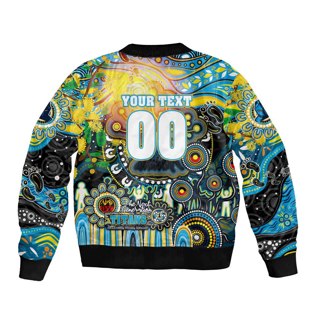 Personalised NAIDOC Week 2025 Titans Rugby Sleeve Zip Bomber Jacket Aboriginal Dot Painting