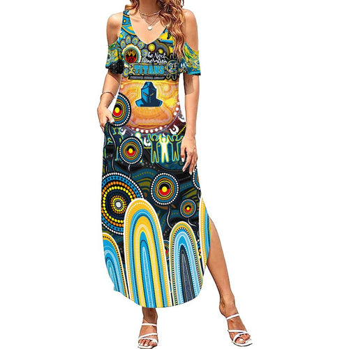 Personalised NAIDOC Week 2025 Titans Rugby Summer Maxi Dress Aboriginal Dot Painting