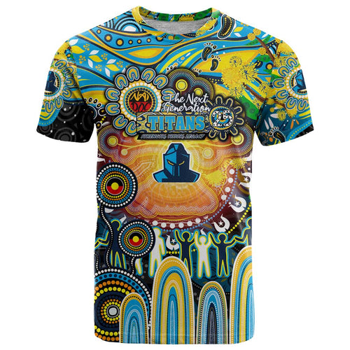 Personalised NAIDOC Week 2025 Titans Rugby T Shirt Aboriginal Dot Painting