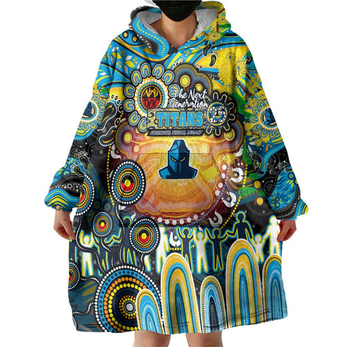 Personalised NAIDOC Week 2025 Titans Rugby Wearable Blanket Hoodie Aboriginal Dot Painting