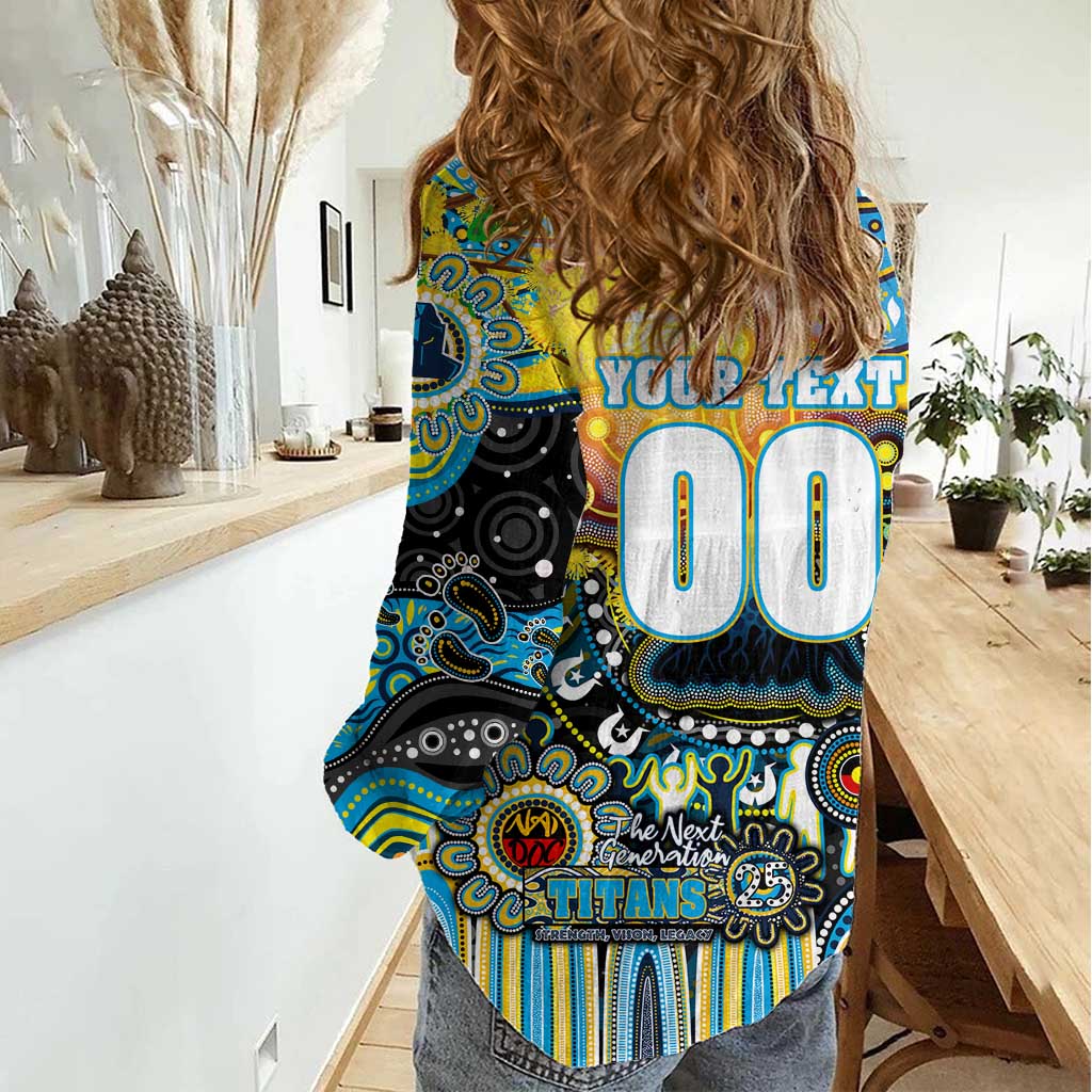 Personalised NAIDOC Week 2025 Titans Rugby Women Casual Shirt Aboriginal Dot Painting