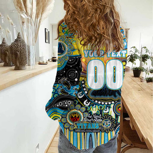 Personalised NAIDOC Week 2025 Titans Rugby Women Casual Shirt Aboriginal Dot Painting