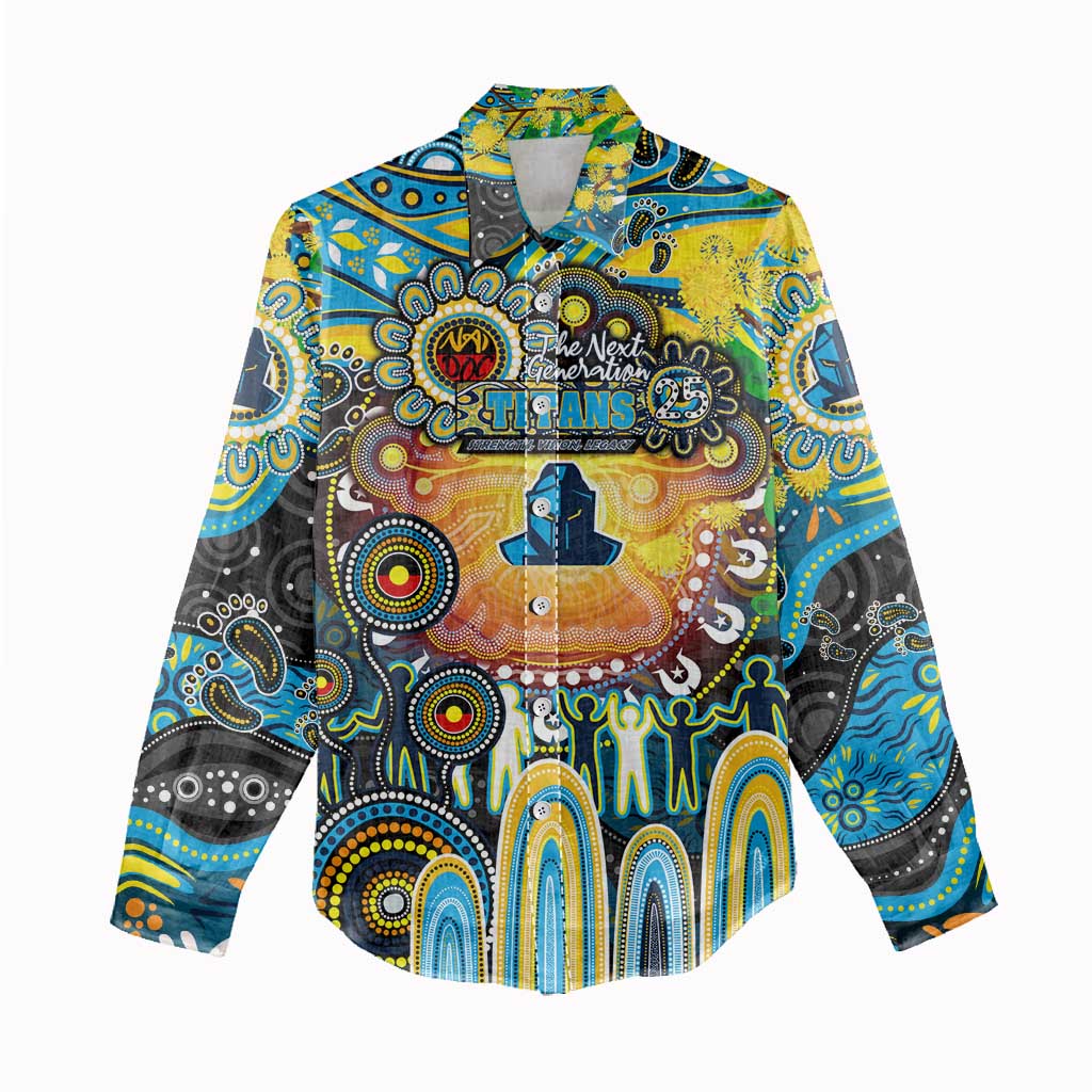 Personalised NAIDOC Week 2025 Titans Rugby Women Casual Shirt Aboriginal Dot Painting