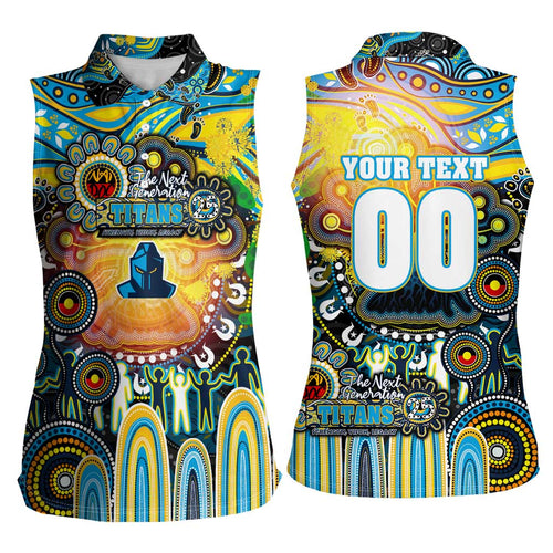 Personalised NAIDOC Week 2025 Titans Rugby Women Sleeveless Polo Shirt Aboriginal Dot Painting
