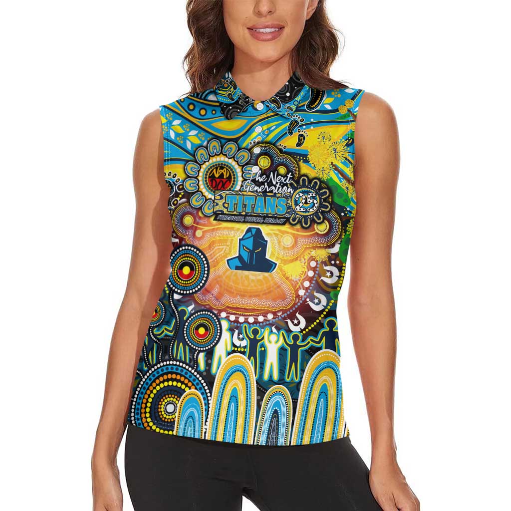 Personalised NAIDOC Week 2025 Titans Rugby Women Sleeveless Polo Shirt Aboriginal Dot Painting
