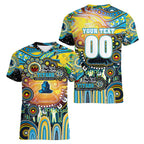 Personalised NAIDOC Week 2025 Titans Rugby Women V-Neck T-Shirt Aboriginal Dot Painting