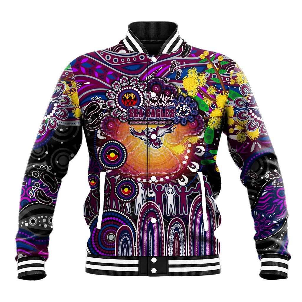Personalised NAIDOC Week 2025 Sea Eagles Rugby Baseball Jacket Aboriginal Dot Painting