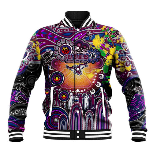 Personalised NAIDOC Week 2025 Sea Eagles Rugby Baseball Jacket Aboriginal Dot Painting