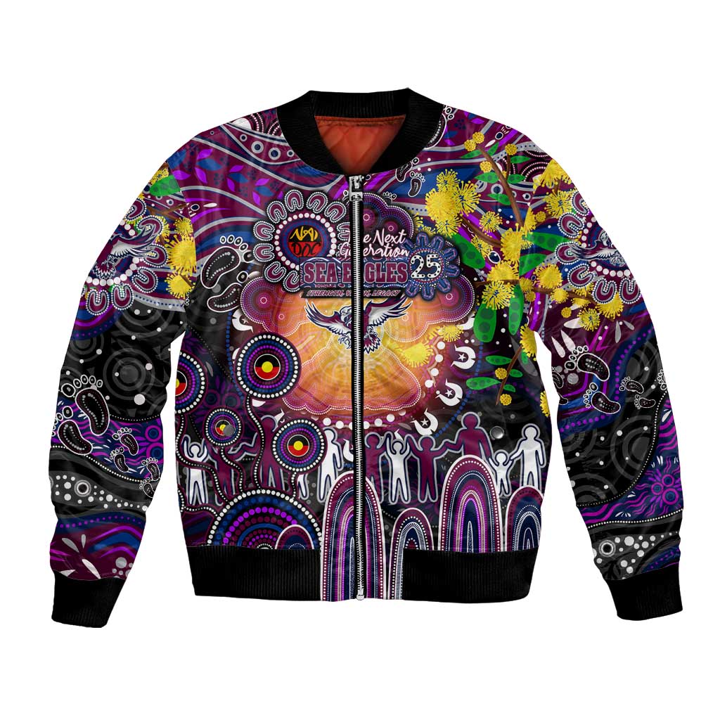 Personalised NAIDOC Week 2025 Sea Eagles Rugby Bomber Jacket Aboriginal Dot Painting