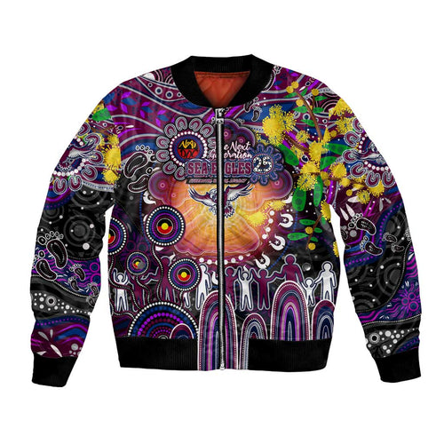 Personalised NAIDOC Week 2025 Sea Eagles Rugby Bomber Jacket Aboriginal Dot Painting