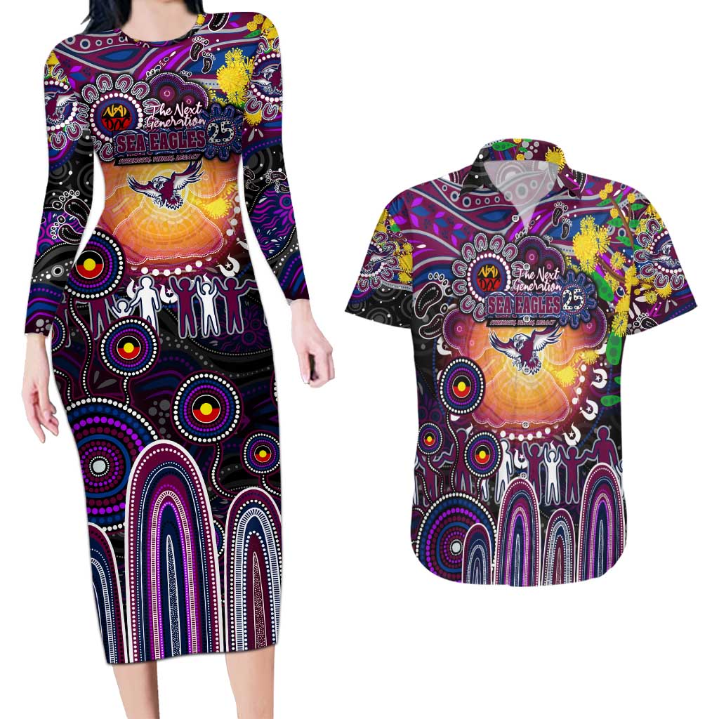 Personalised NAIDOC Week 2025 Sea Eagles Rugby Couples Matching Long Sleeve Bodycon Dress and Hawaiian Shirt Aboriginal Dot Painting