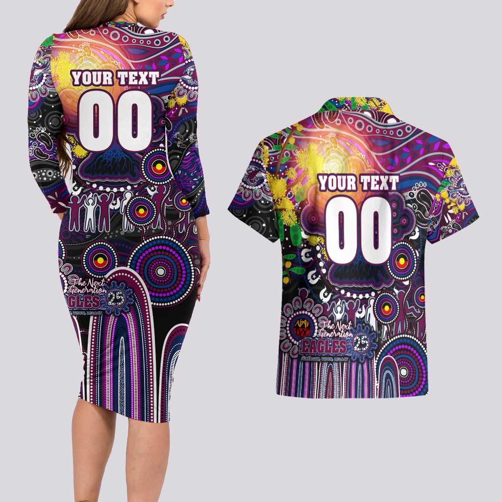 Personalised NAIDOC Week 2025 Sea Eagles Rugby Couples Matching Long Sleeve Bodycon Dress and Hawaiian Shirt Aboriginal Dot Painting