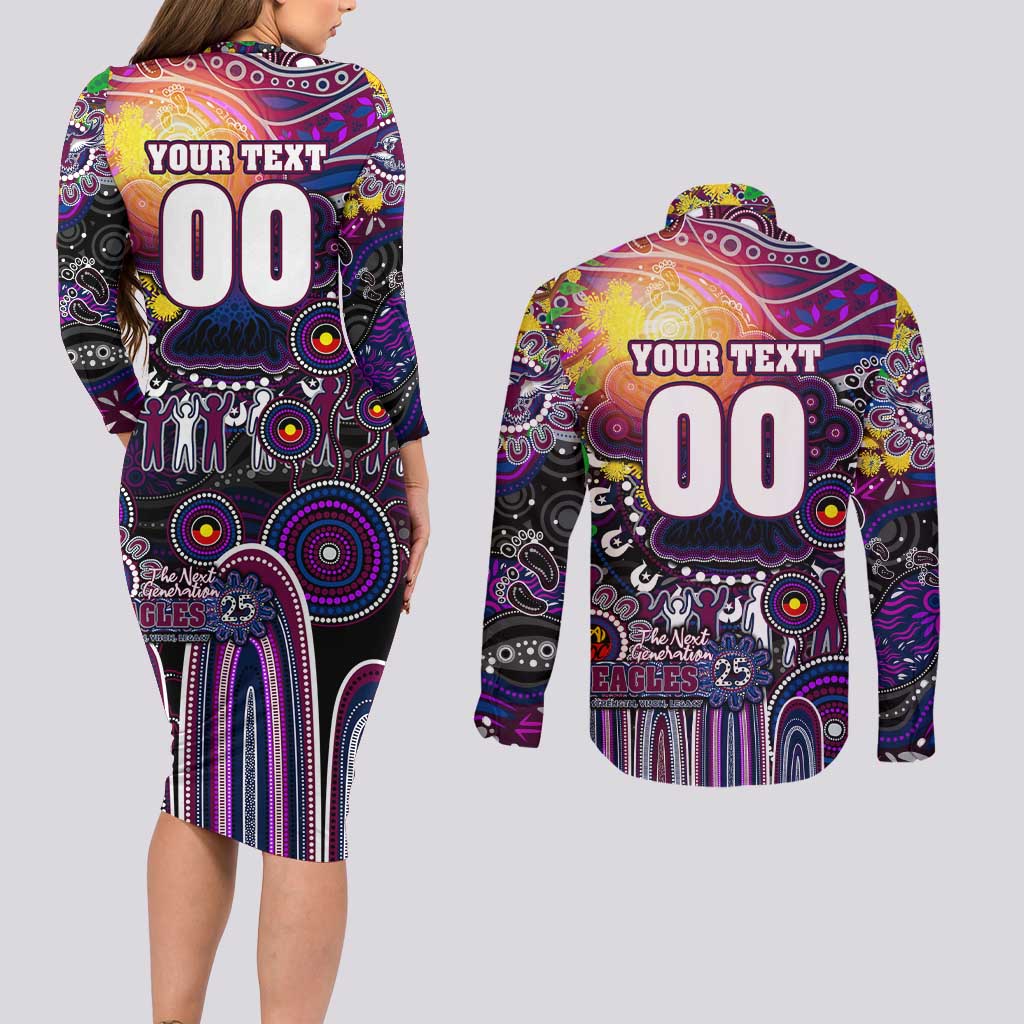 Personalised NAIDOC Week 2025 Sea Eagles Rugby Couples Matching Long Sleeve Bodycon Dress and Long Sleeve Button Shirt Aboriginal Dot Painting