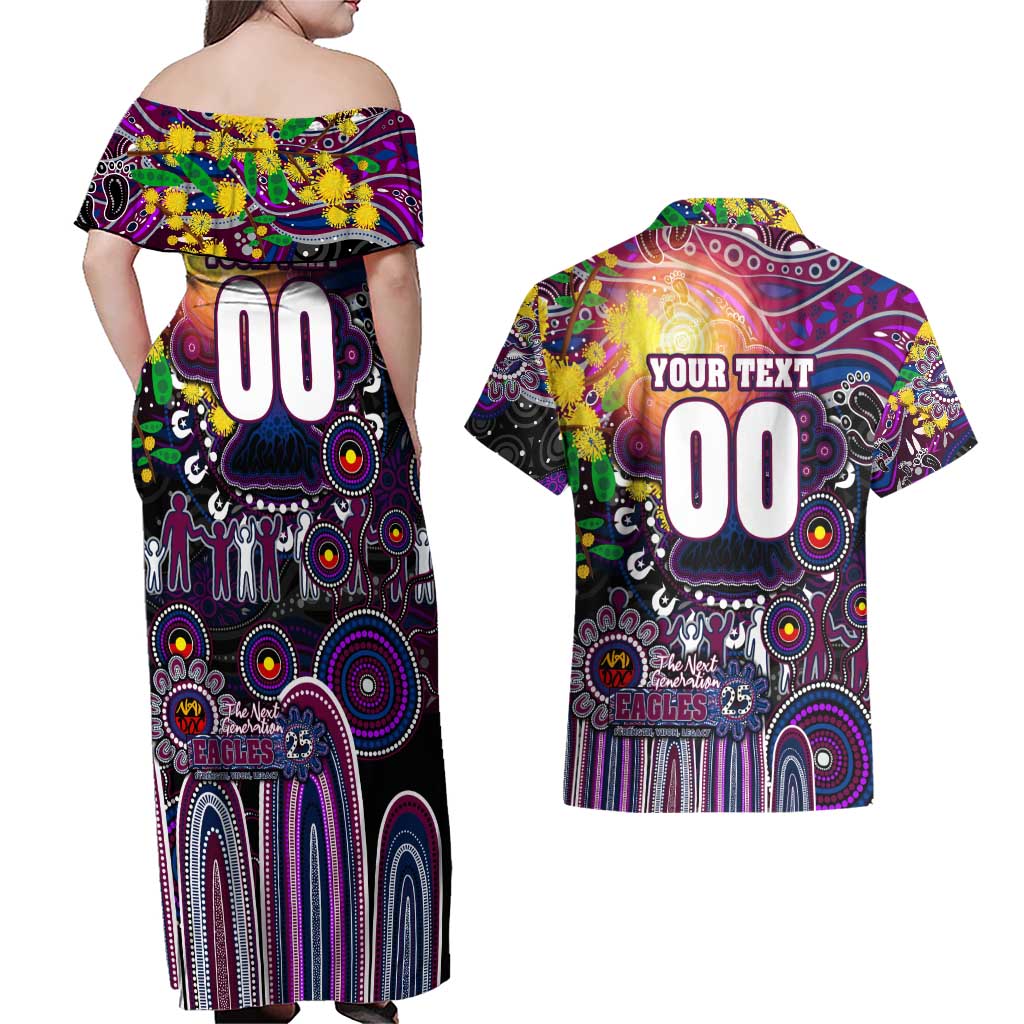 Personalised NAIDOC Week 2025 Sea Eagles Rugby Couples Matching Off Shoulder Maxi Dress and Hawaiian Shirt Aboriginal Dot Painting