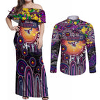 Personalised NAIDOC Week 2025 Sea Eagles Rugby Couples Matching Off Shoulder Maxi Dress and Long Sleeve Button Shirt Aboriginal Dot Painting