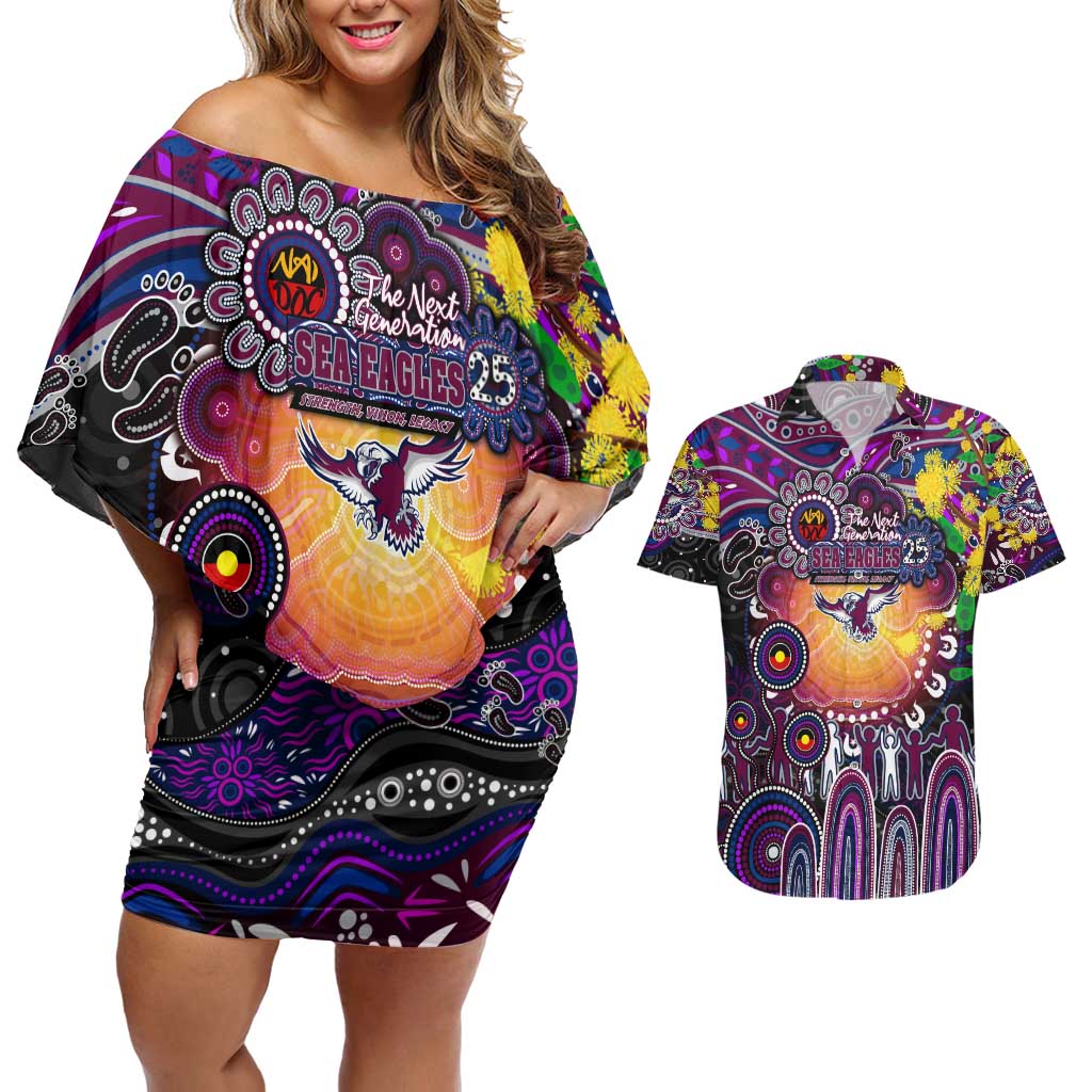 Personalised NAIDOC Week 2025 Sea Eagles Rugby Couples Matching Off Shoulder Short Dress and Hawaiian Shirt Aboriginal Dot Painting