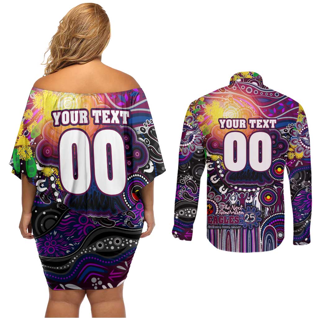 Personalised NAIDOC Week 2025 Sea Eagles Rugby Couples Matching Off Shoulder Short Dress and Long Sleeve Button Shirt Aboriginal Dot Painting
