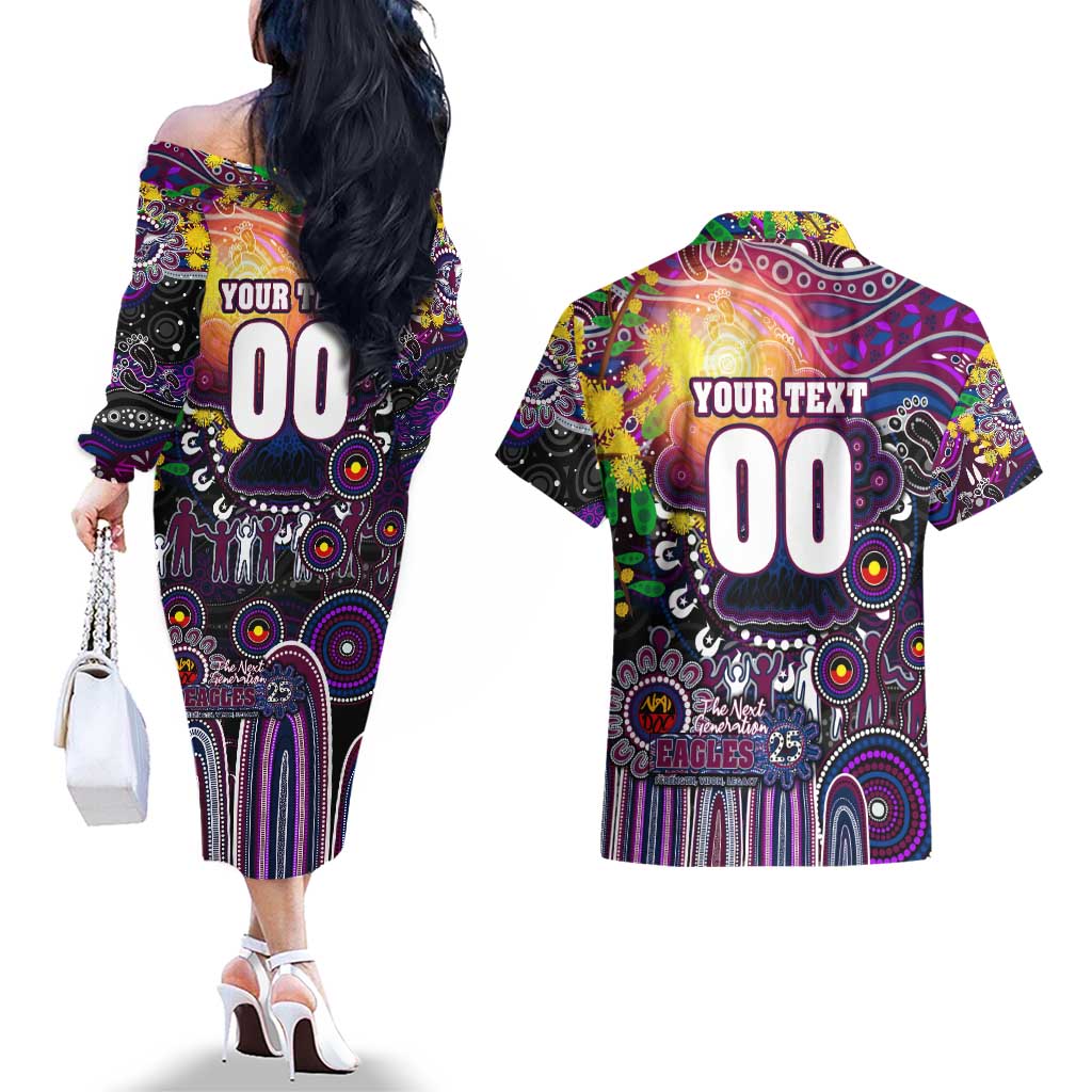 Personalised NAIDOC Week 2025 Sea Eagles Rugby Couples Matching Off The Shoulder Long Sleeve Dress and Hawaiian Shirt Aboriginal Dot Painting