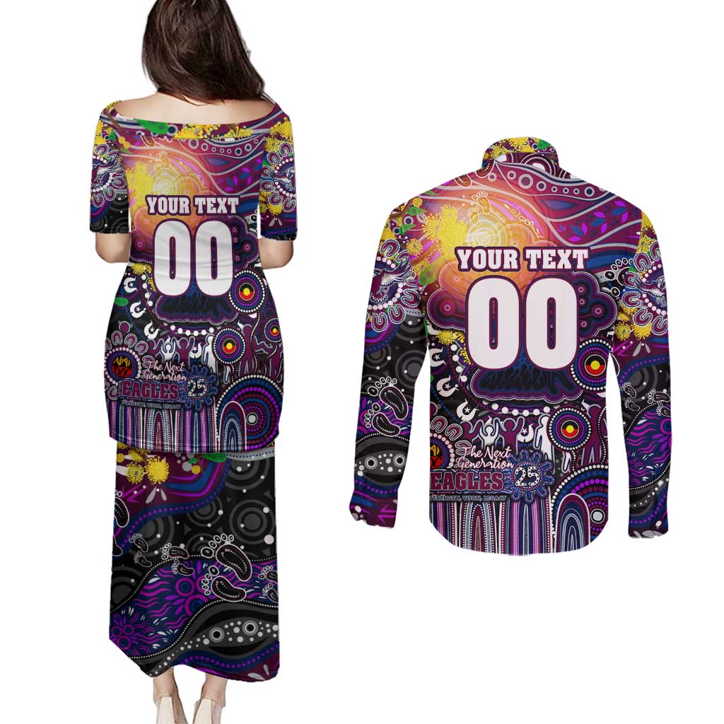 Personalised NAIDOC Week 2025 Sea Eagles Rugby Couples Matching Puletasi and Long Sleeve Button Shirt Aboriginal Dot Painting