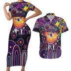 Personalised NAIDOC Week 2025 Sea Eagles Rugby Couples Matching Short Sleeve Bodycon Dress and Hawaiian Shirt Aboriginal Dot Painting