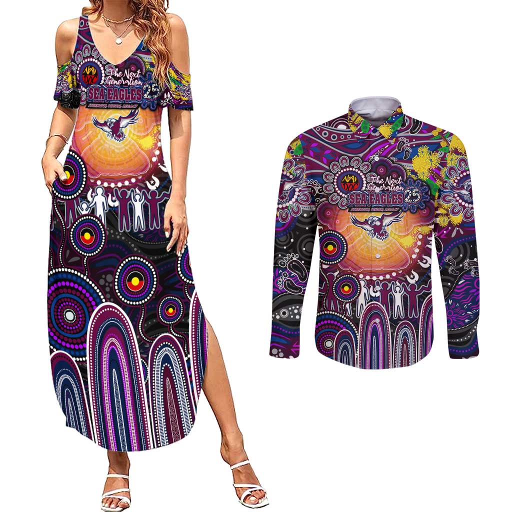 Personalised NAIDOC Week 2025 Sea Eagles Rugby Couples Matching Summer Maxi Dress and Long Sleeve Button Shirt Aboriginal Dot Painting