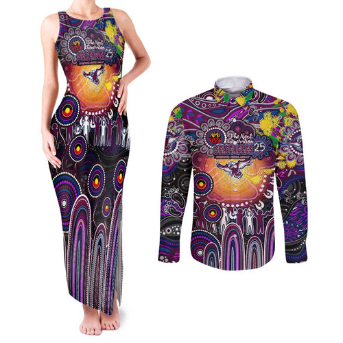 Personalised NAIDOC Week 2025 Sea Eagles Rugby Couples Matching Tank Maxi Dress and Long Sleeve Button Shirt Aboriginal Dot Painting