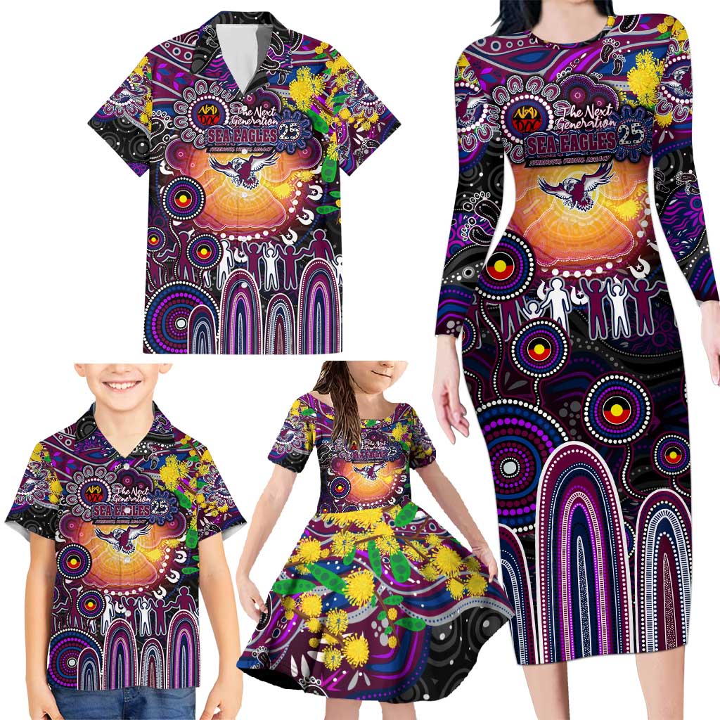 Personalised NAIDOC Week 2025 Sea Eagles Rugby Family Matching Long Sleeve Bodycon Dress and Hawaiian Shirt Aboriginal Dot Painting