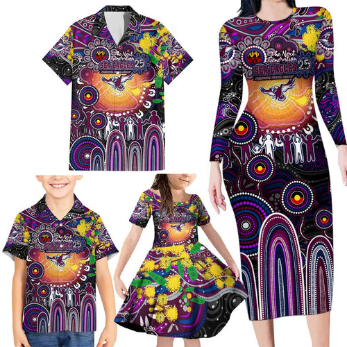 Personalised NAIDOC Week 2025 Sea Eagles Rugby Family Matching Long Sleeve Bodycon Dress and Hawaiian Shirt Aboriginal Dot Painting