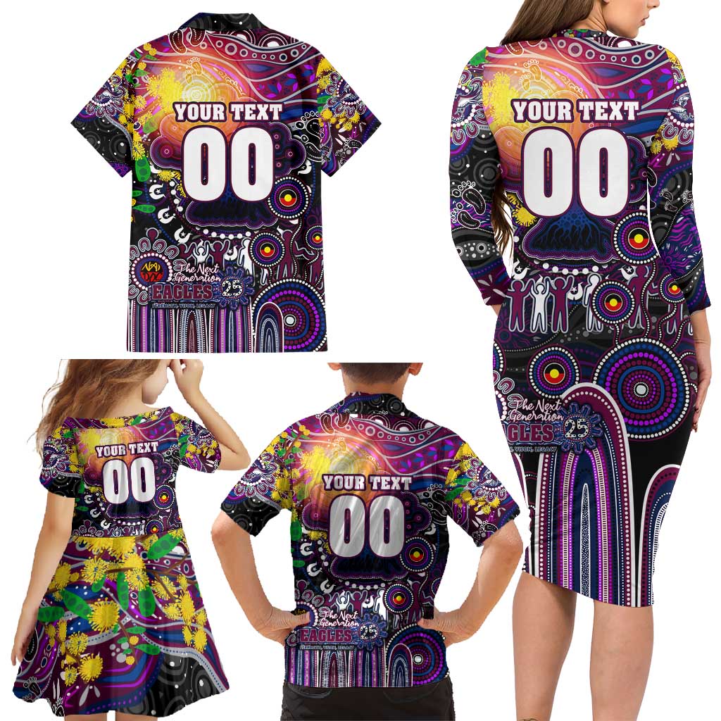 Personalised NAIDOC Week 2025 Sea Eagles Rugby Family Matching Long Sleeve Bodycon Dress and Hawaiian Shirt Aboriginal Dot Painting