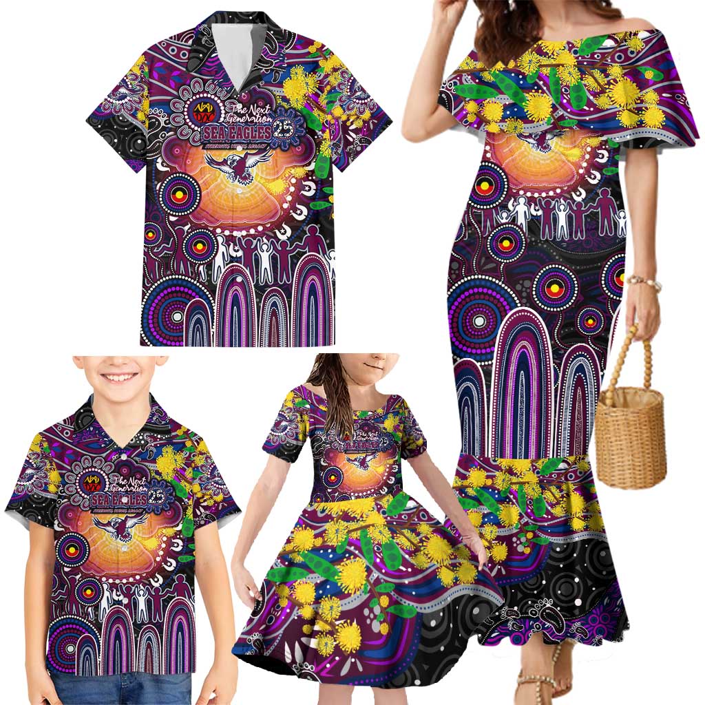 Personalised NAIDOC Week 2025 Sea Eagles Rugby Family Matching Mermaid Dress and Hawaiian Shirt Aboriginal Dot Painting