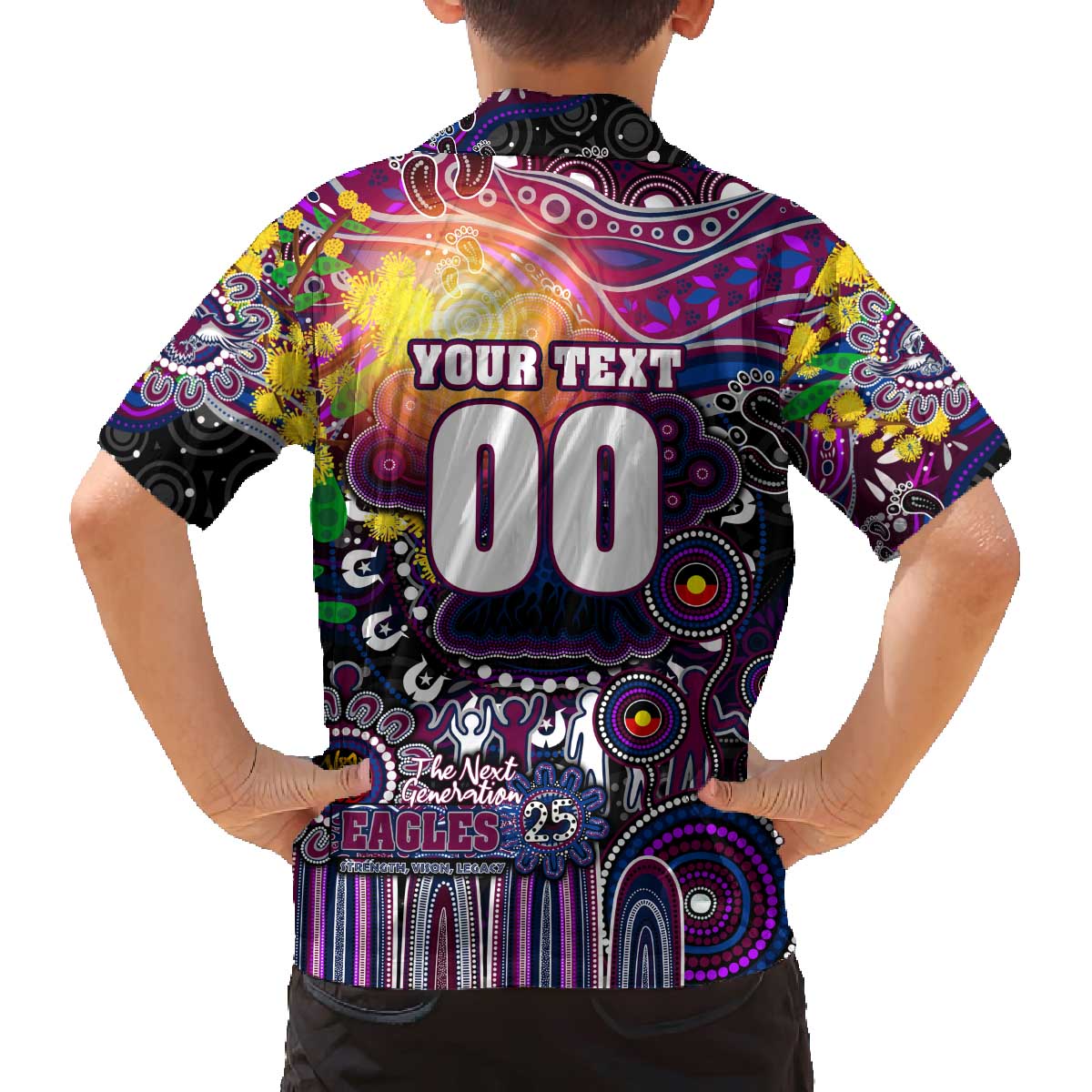 Personalised NAIDOC Week 2025 Sea Eagles Rugby Family Matching Off The Shoulder Long Sleeve Dress and Hawaiian Shirt Aboriginal Dot Painting