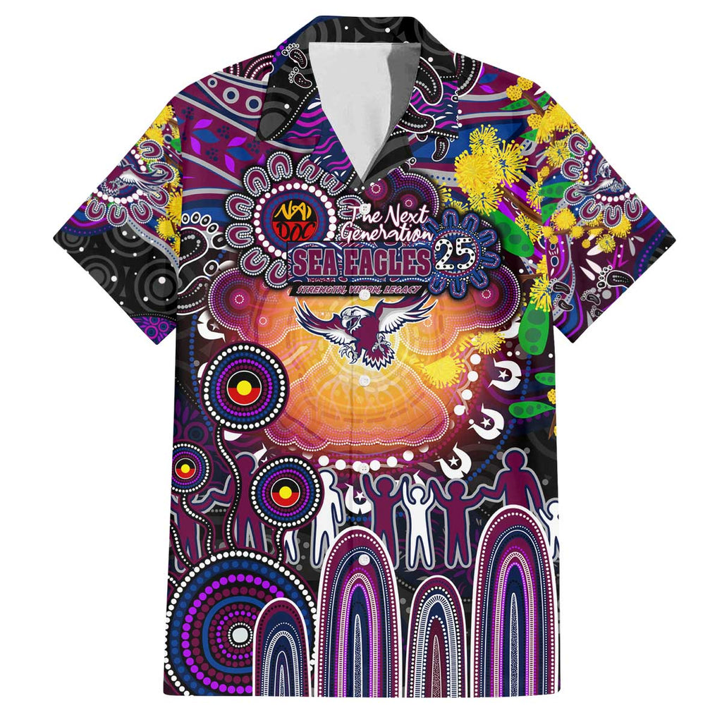 Personalised NAIDOC Week 2025 Sea Eagles Rugby Family Matching Off The Shoulder Long Sleeve Dress and Hawaiian Shirt Aboriginal Dot Painting