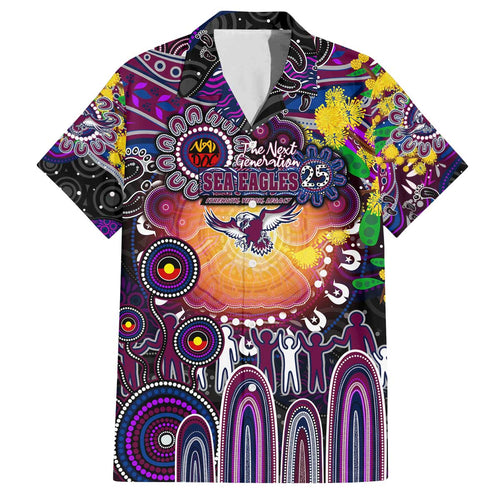 Personalised NAIDOC Week 2025 Sea Eagles Rugby Family Matching Off The Shoulder Long Sleeve Dress and Hawaiian Shirt Aboriginal Dot Painting