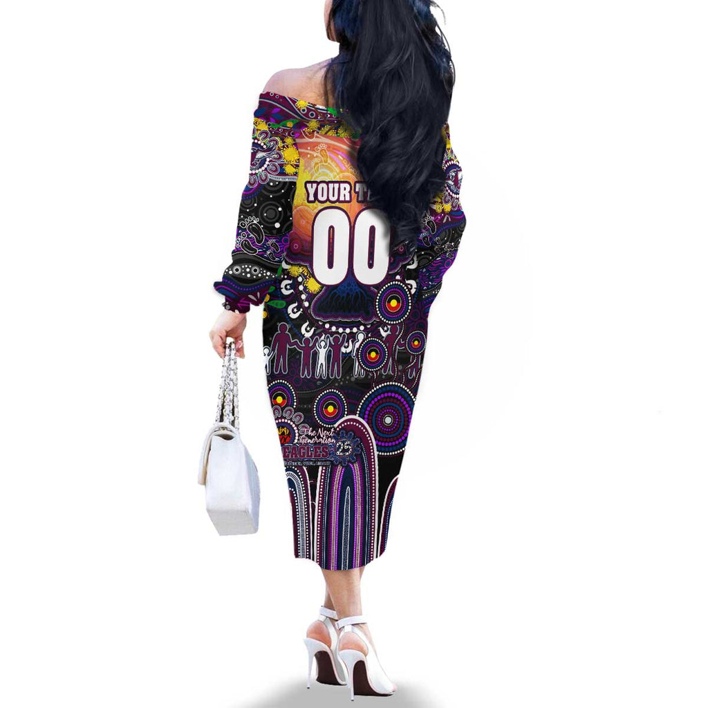 Personalised NAIDOC Week 2025 Sea Eagles Rugby Family Matching Off The Shoulder Long Sleeve Dress and Hawaiian Shirt Aboriginal Dot Painting