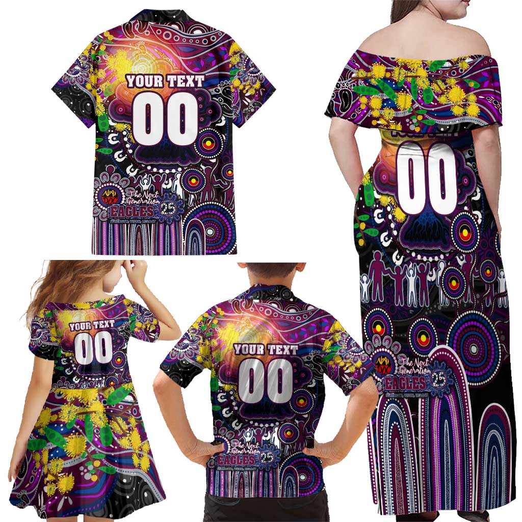 Personalised NAIDOC Week 2025 Sea Eagles Rugby Family Matching Off Shoulder Maxi Dress and Hawaiian Shirt Aboriginal Dot Painting