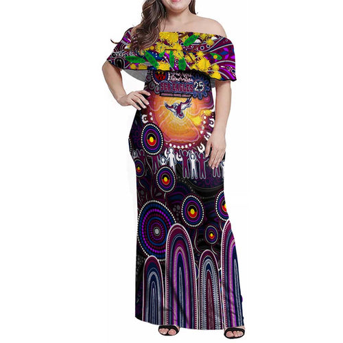 Personalised NAIDOC Week 2025 Sea Eagles Rugby Family Matching Off Shoulder Maxi Dress and Hawaiian Shirt Aboriginal Dot Painting